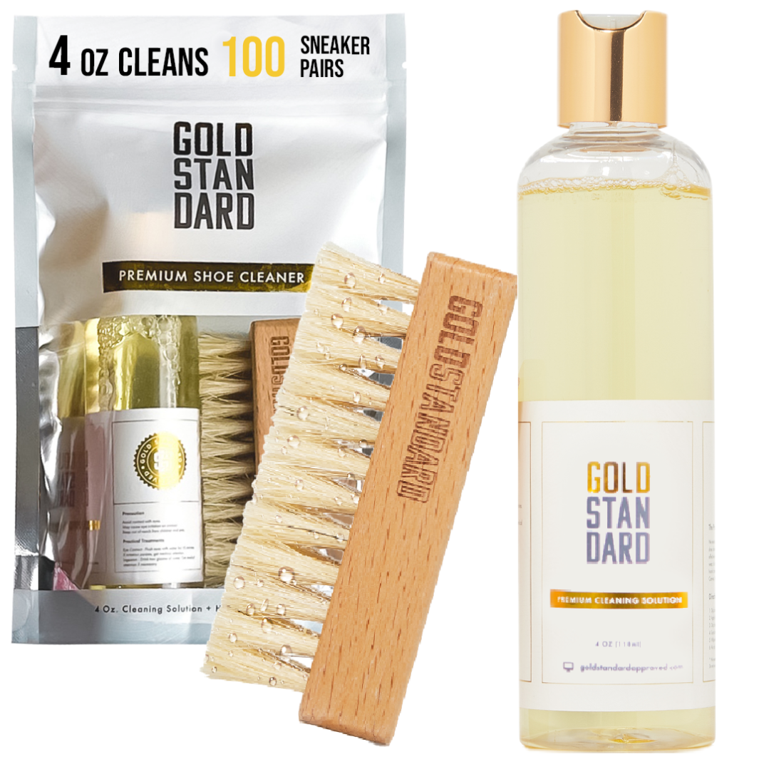 Choose the Best Shoe Cleaning Solution Premium Shoe Cleaner Kit Brush and Solution Sneakerhead Supplies by Gold Standard