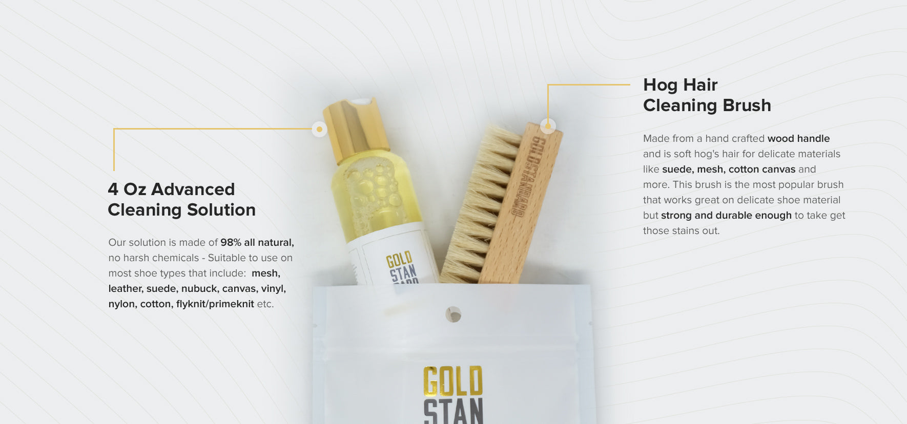 Gold Standard Premium Shoe Cleaning Brush Easy to Hold Soft Hog Hair Bristles
